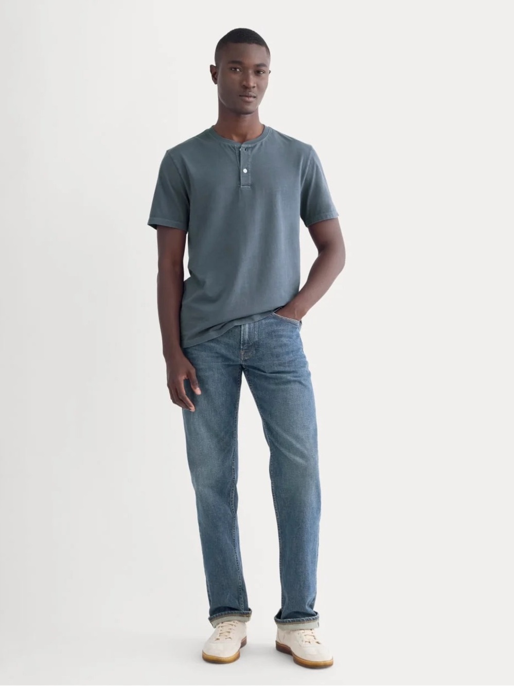 Everlane The Essential Organic Garment-Dyed Henley Navy L NWOT - Picture 3 of 15